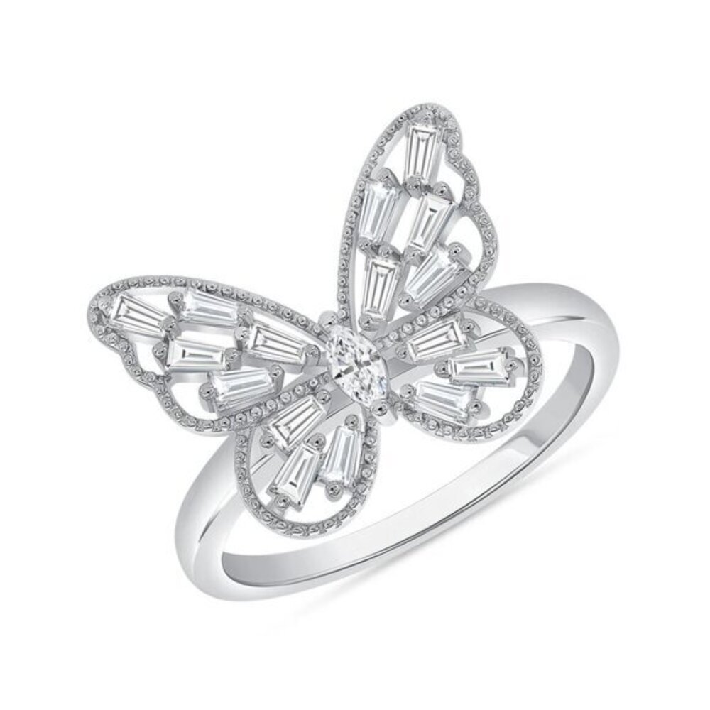 Sterling Silver 925 Rhodium Plated Butterfly Ring sizes 5 6 7 8 9 10 11